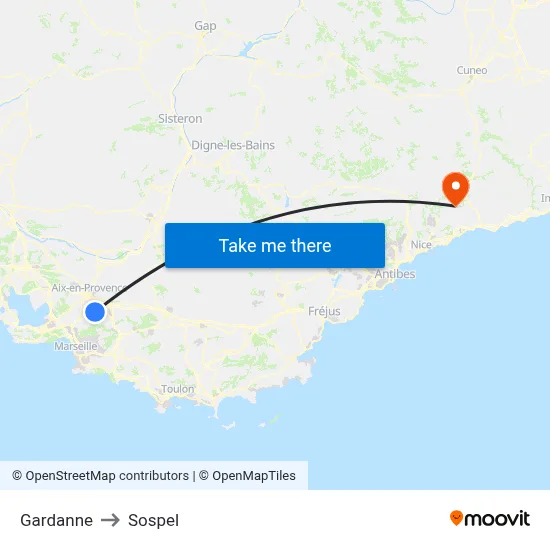 Gardanne to Sospel map