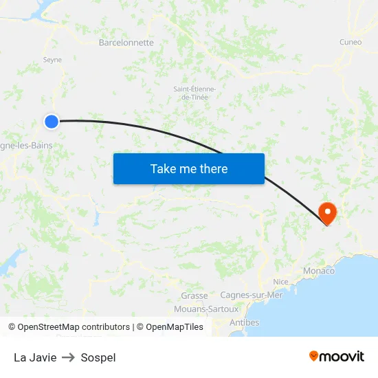 La Javie to Sospel map
