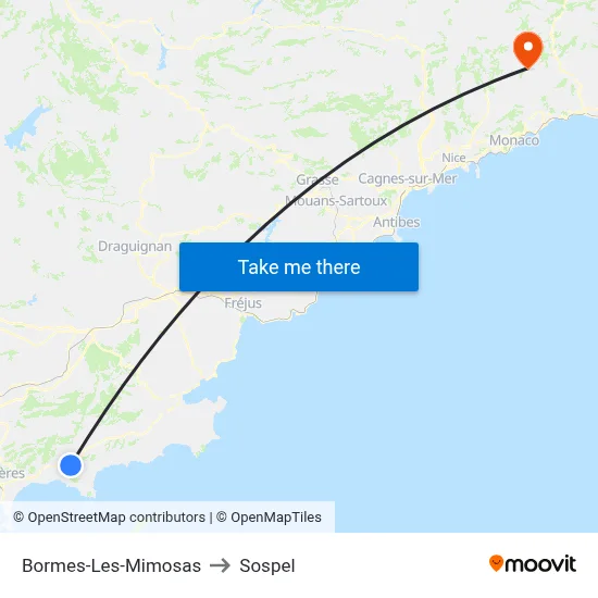 Bormes-Les-Mimosas to Sospel map
