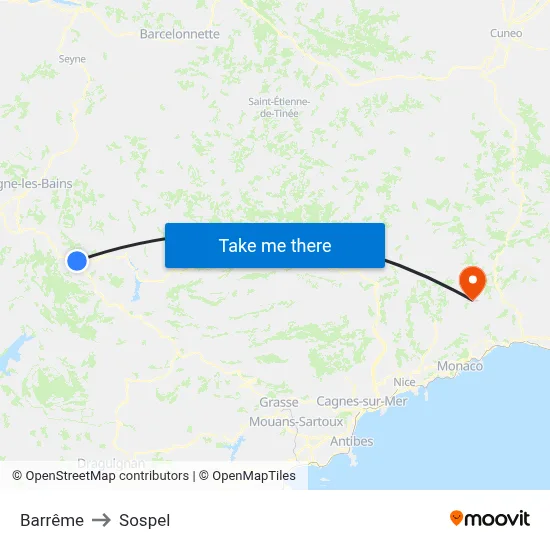 Barrême to Sospel map