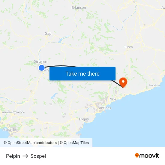 Peipin to Sospel map