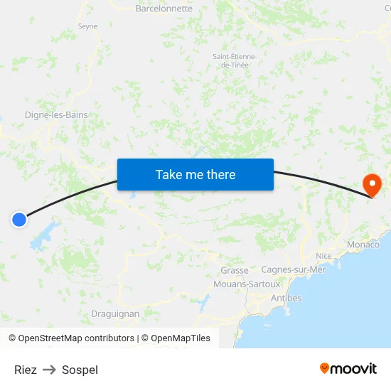 Riez to Sospel map