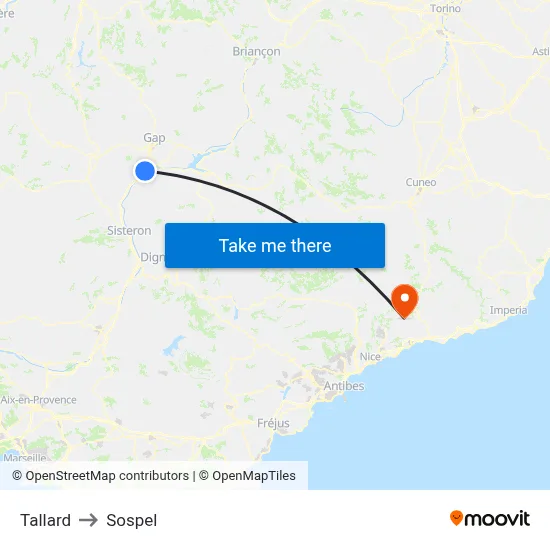 Tallard to Sospel map