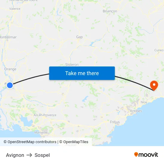 Avignon to Sospel map