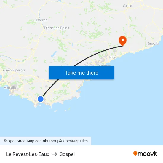Le Revest-Les-Eaux to Sospel map