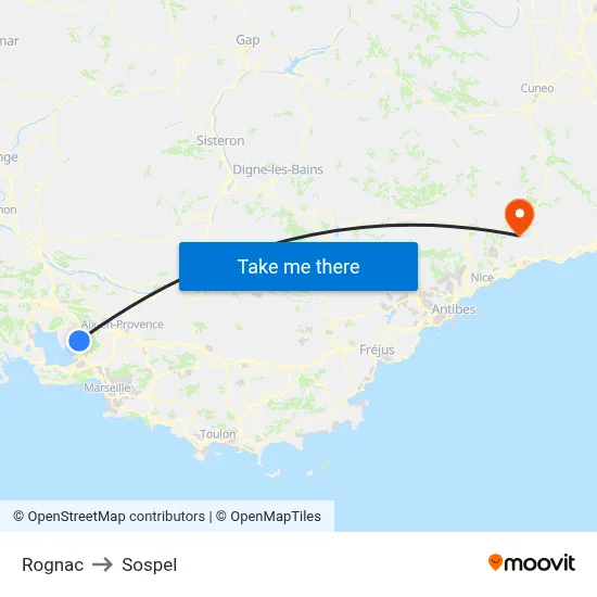 Rognac to Sospel map