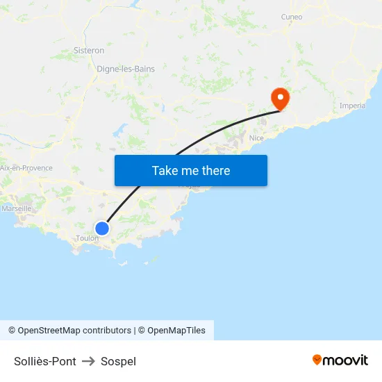 Solliès-Pont to Sospel map