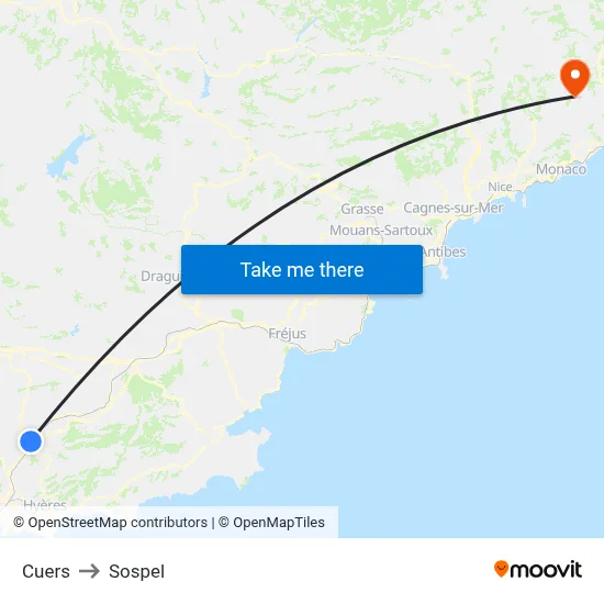 Cuers to Sospel map