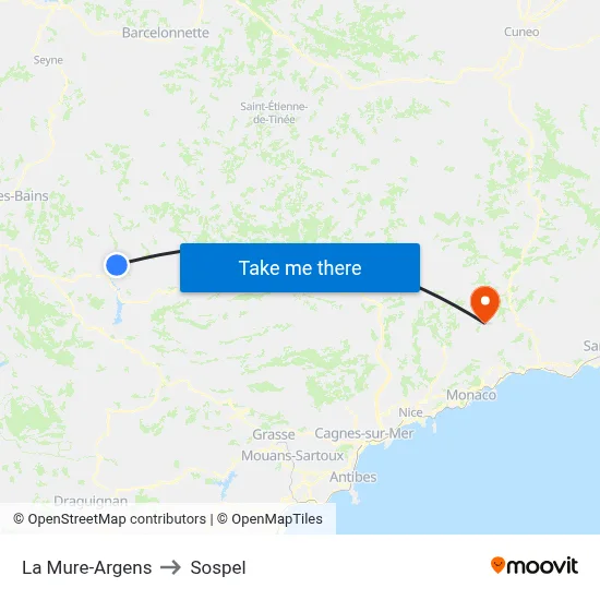 La Mure-Argens to Sospel map