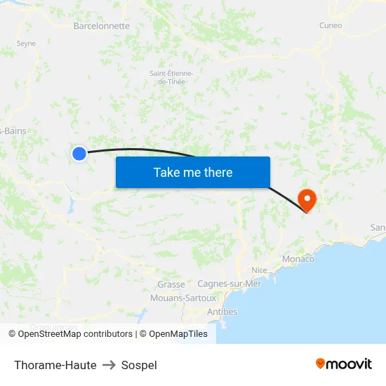 Thorame-Haute to Sospel map