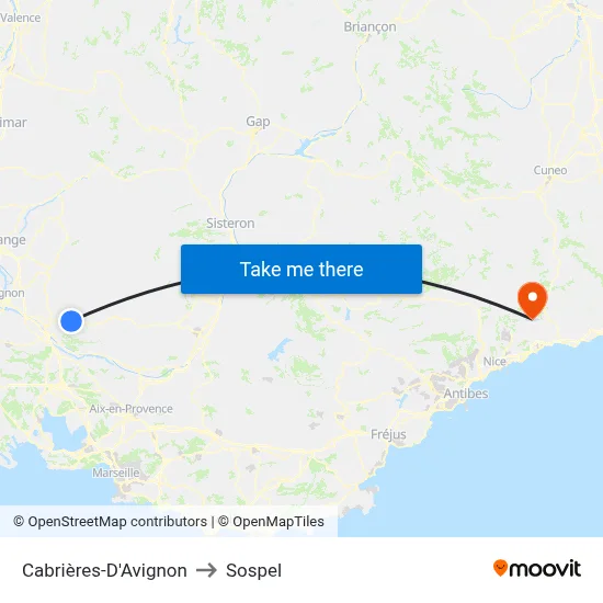 Cabrières-D'Avignon to Sospel map
