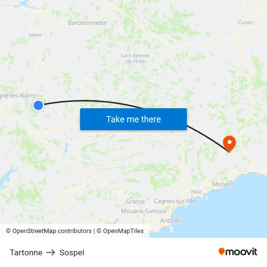Tartonne to Sospel map