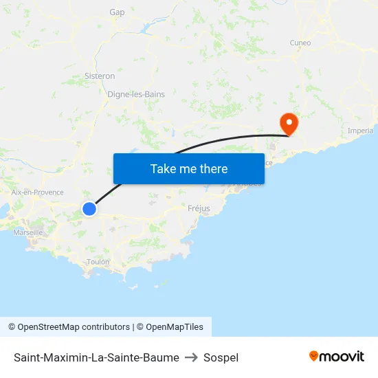 Saint-Maximin-La-Sainte-Baume to Sospel map