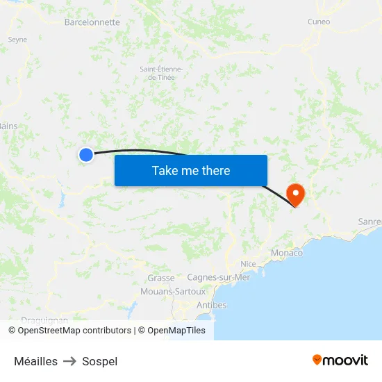 Méailles to Sospel map