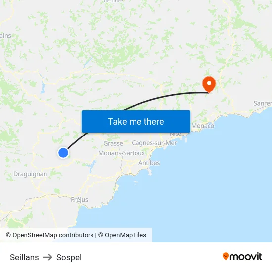 Seillans to Sospel map