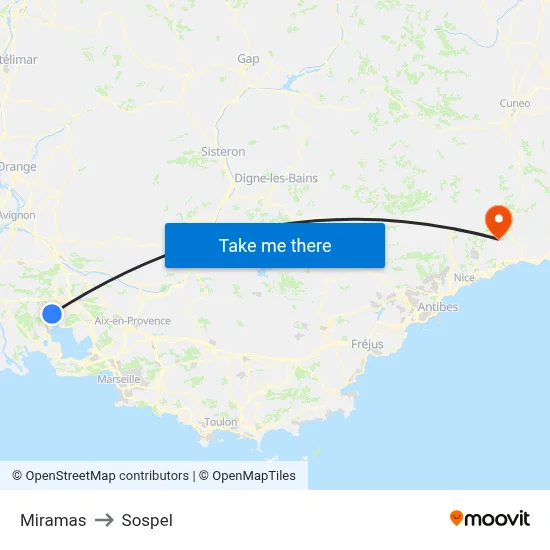 Miramas to Sospel map