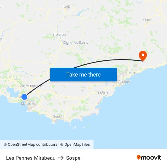 Les Pennes-Mirabeau to Sospel map
