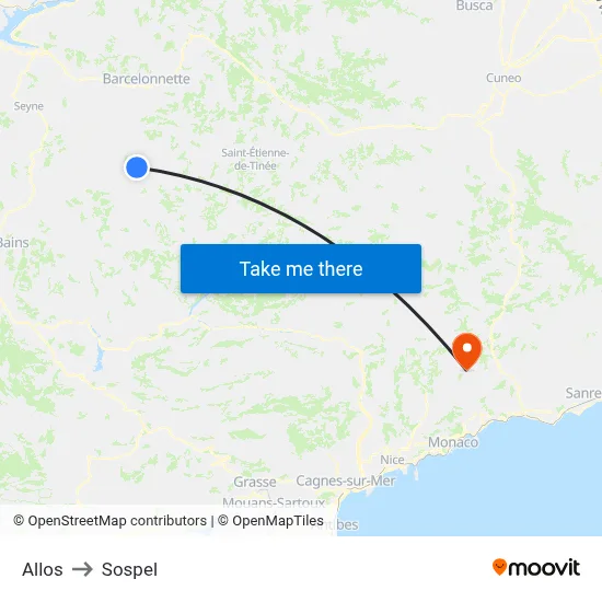 Allos to Sospel map