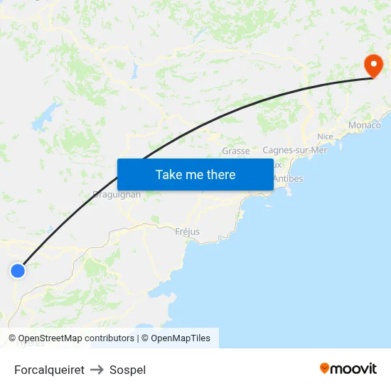 Forcalqueiret to Sospel map