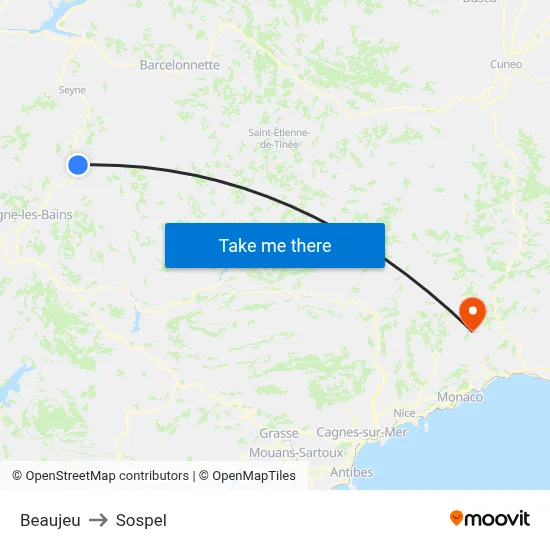 Beaujeu to Sospel map