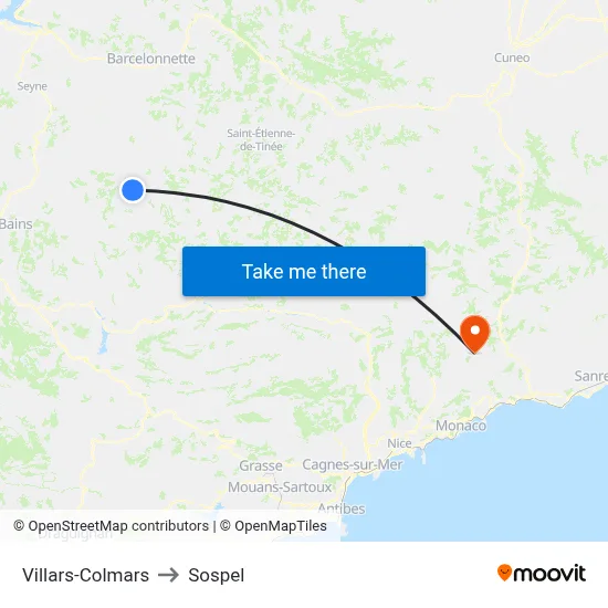 Villars-Colmars to Sospel map