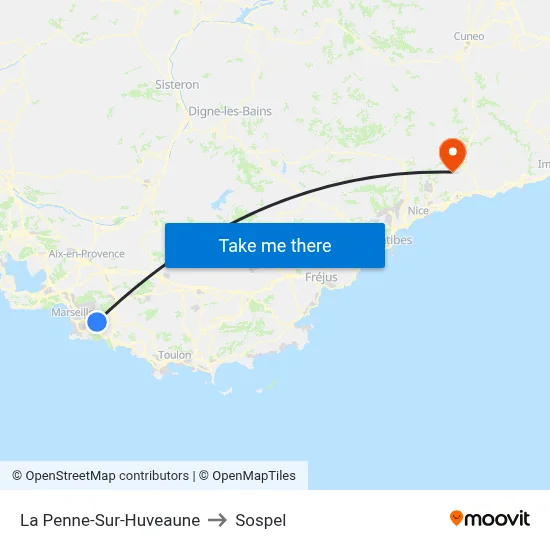 La Penne-Sur-Huveaune to Sospel map