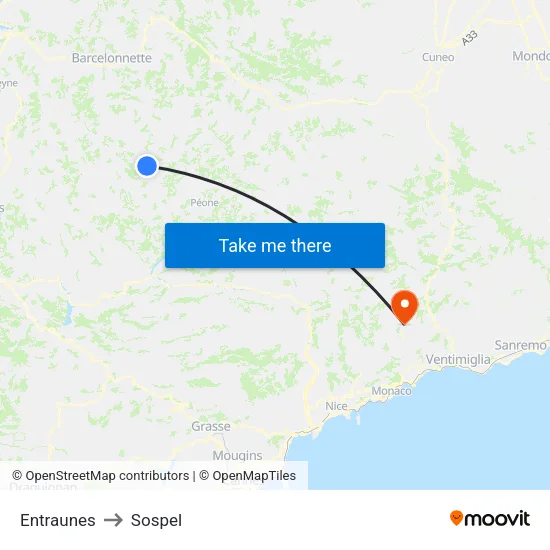 Entraunes to Sospel map