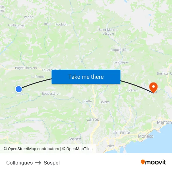 Collongues to Sospel map