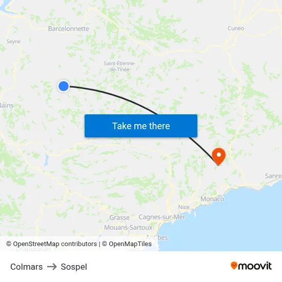 Colmars to Sospel map