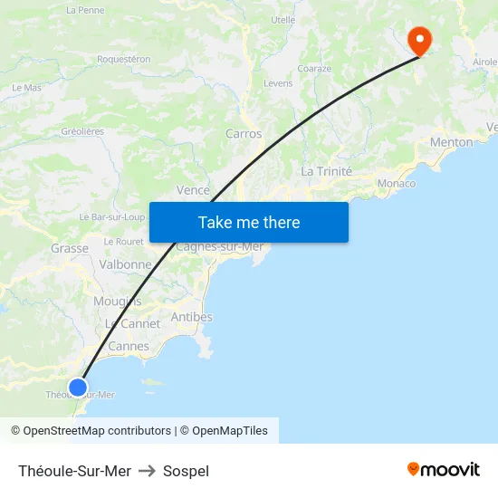 Théoule-Sur-Mer to Sospel map