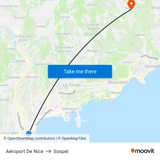 Aéroport De Nice to Sospel map