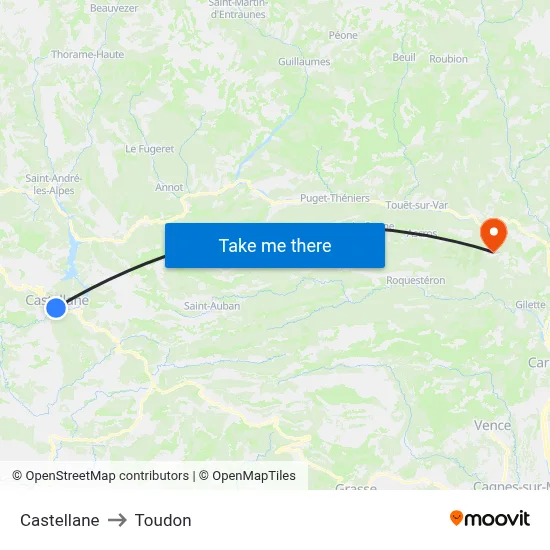 Castellane to Toudon map