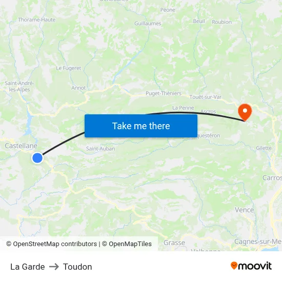 La Garde to Toudon map