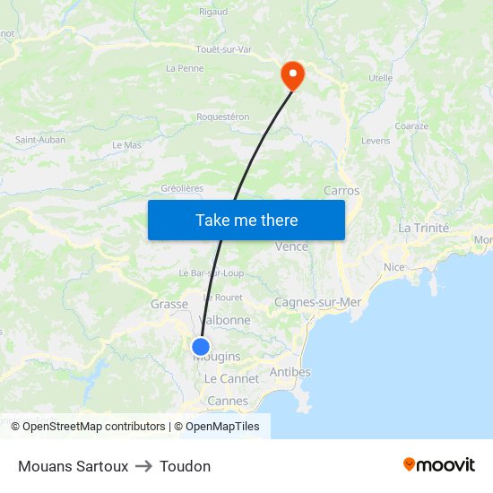 Mouans Sartoux to Toudon map