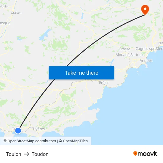 Toulon to Toudon map