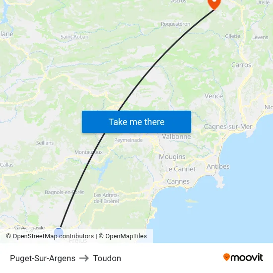 Puget-Sur-Argens to Toudon map