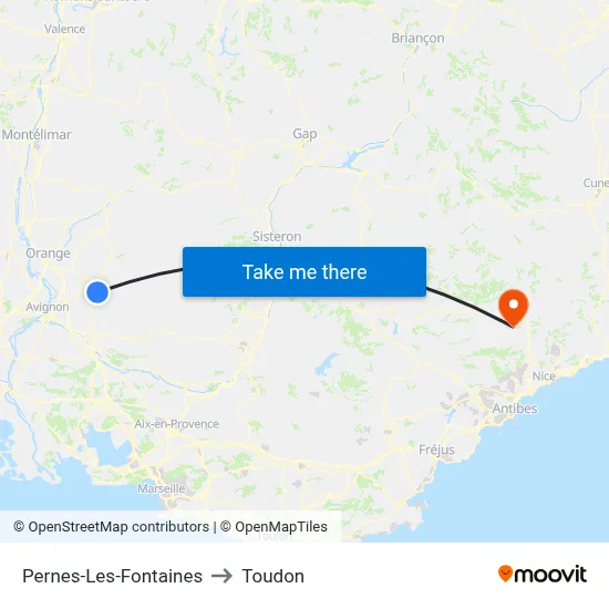 Pernes-Les-Fontaines to Toudon map