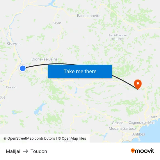 Malijai to Toudon map