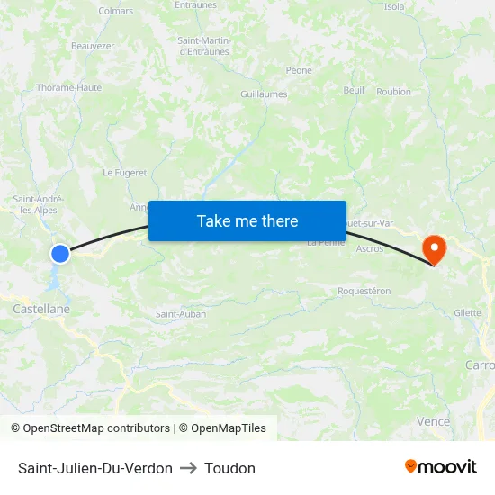 Saint-Julien-Du-Verdon to Toudon map