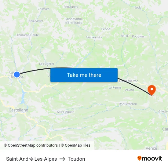 Saint-André-Les-Alpes to Toudon map