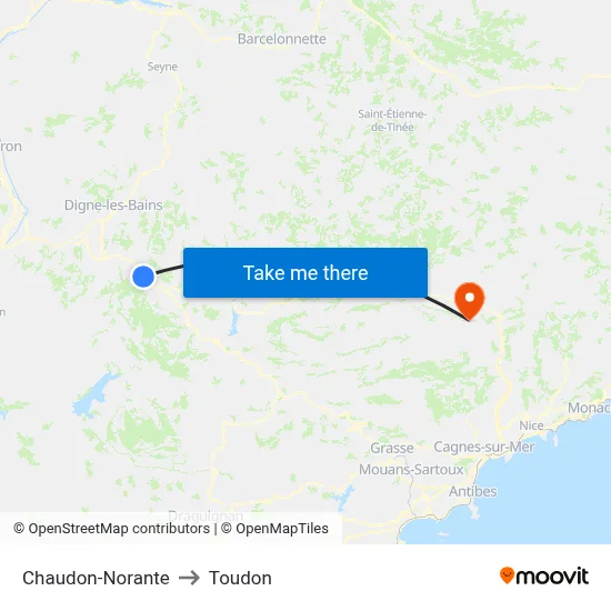 Chaudon-Norante to Toudon map