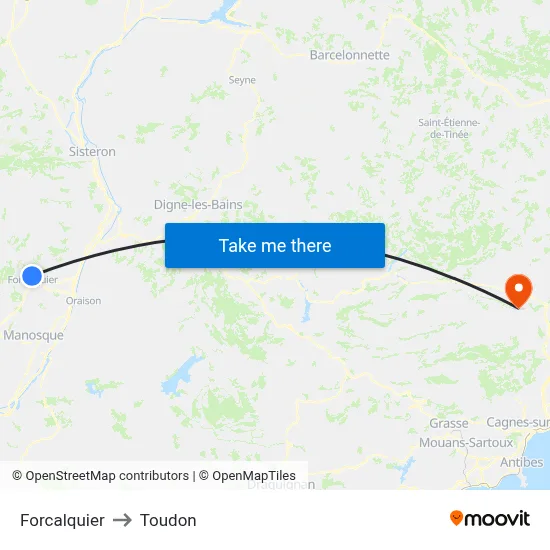 Forcalquier to Toudon map
