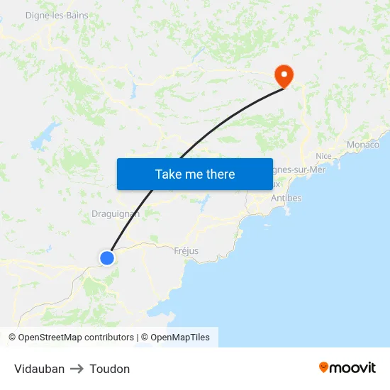 Vidauban to Toudon map