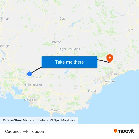 Cadenet to Toudon map