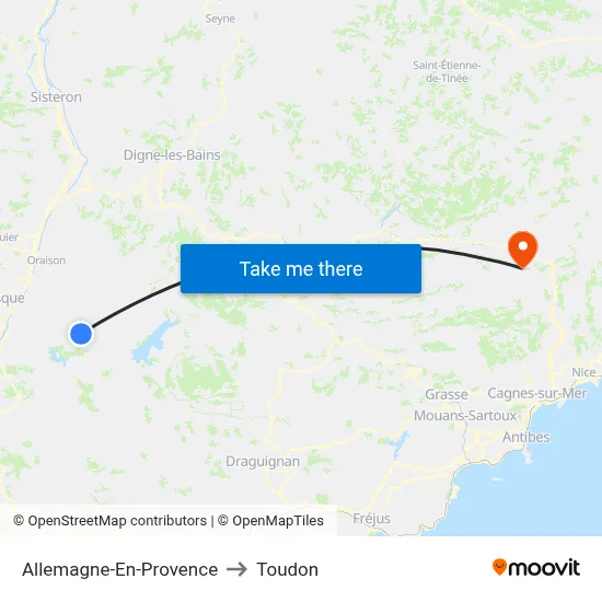 Allemagne-En-Provence to Toudon map