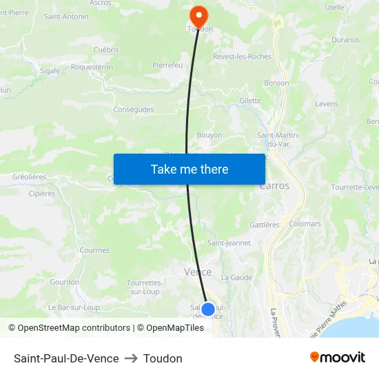 Saint-Paul-De-Vence to Toudon map