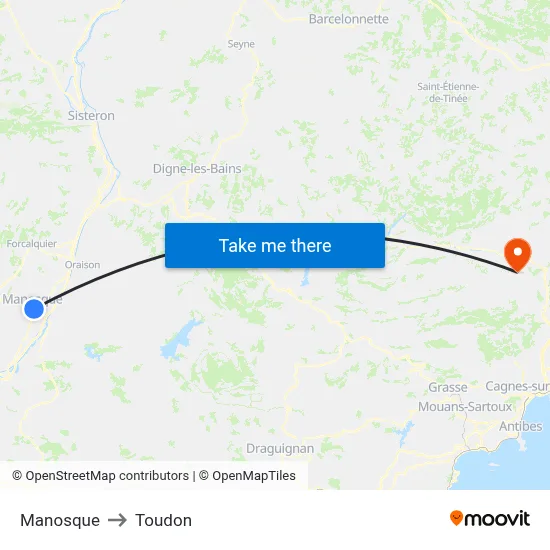 Manosque to Toudon map