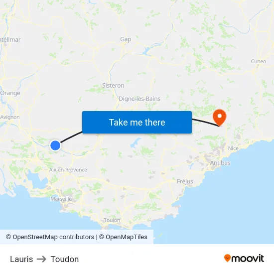 Lauris to Toudon map
