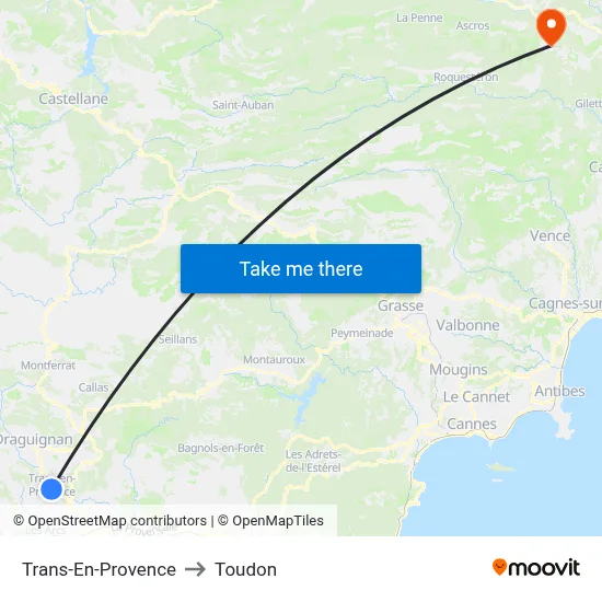 Trans-En-Provence to Toudon map