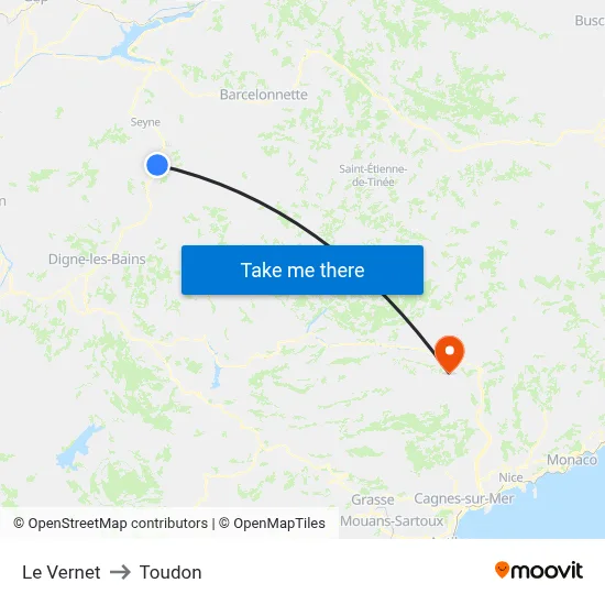 Le Vernet to Toudon map